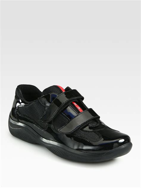 ladies black patent prada trainers|prada patent leather shoes.